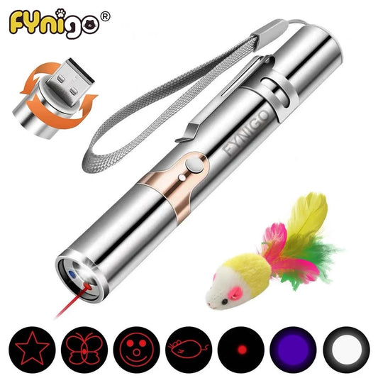 Rechargeable Interactive Cat Laser Pointer Toy with Mouse Accessory - Silver