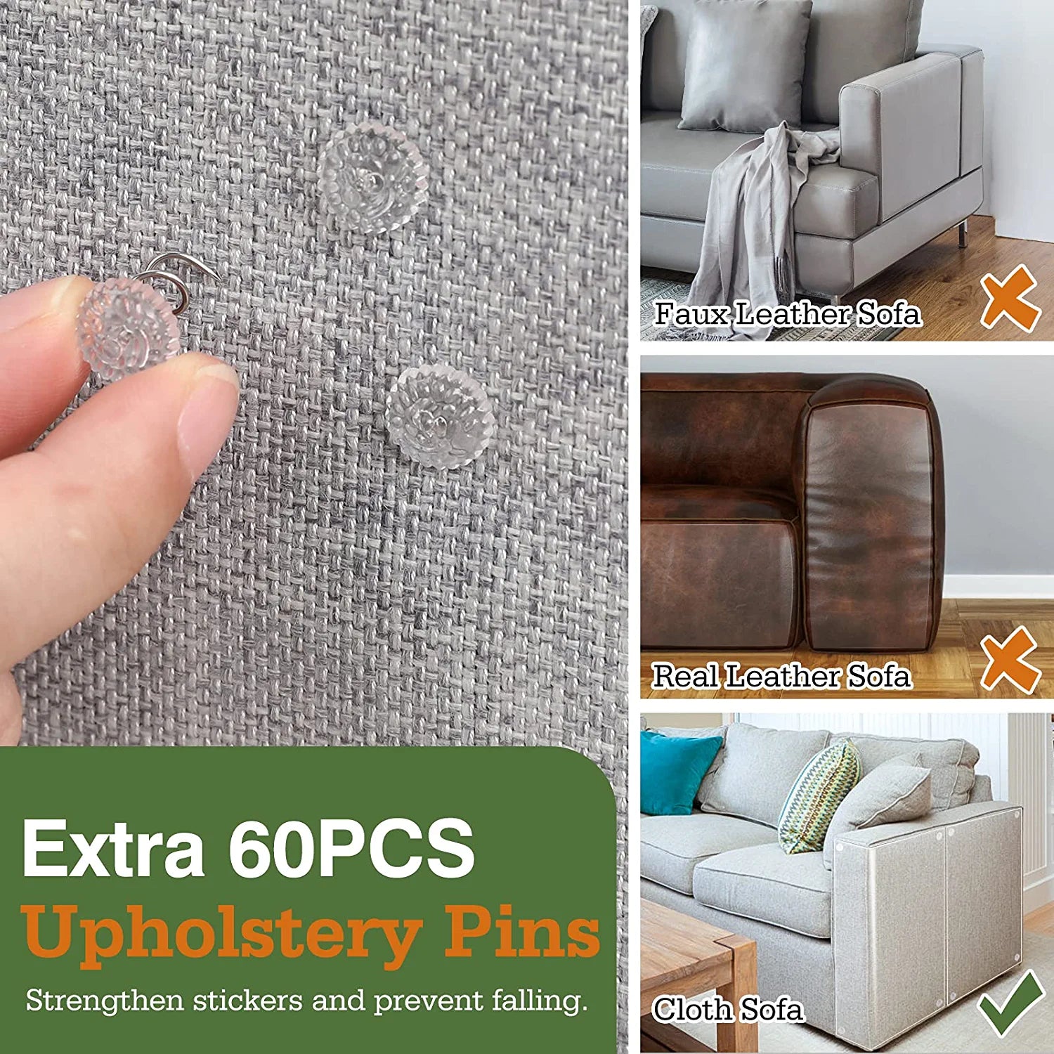 Cat Scratch Furniture Protection Tape with 60 Upholstery Pins - 10 Pack, White