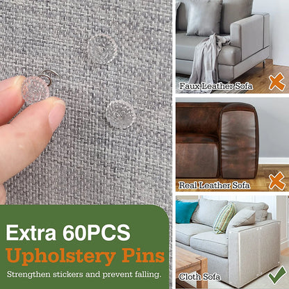 Cat Scratch Furniture Protection Tape with 60 Upholstery Pins - 10 Pack, White