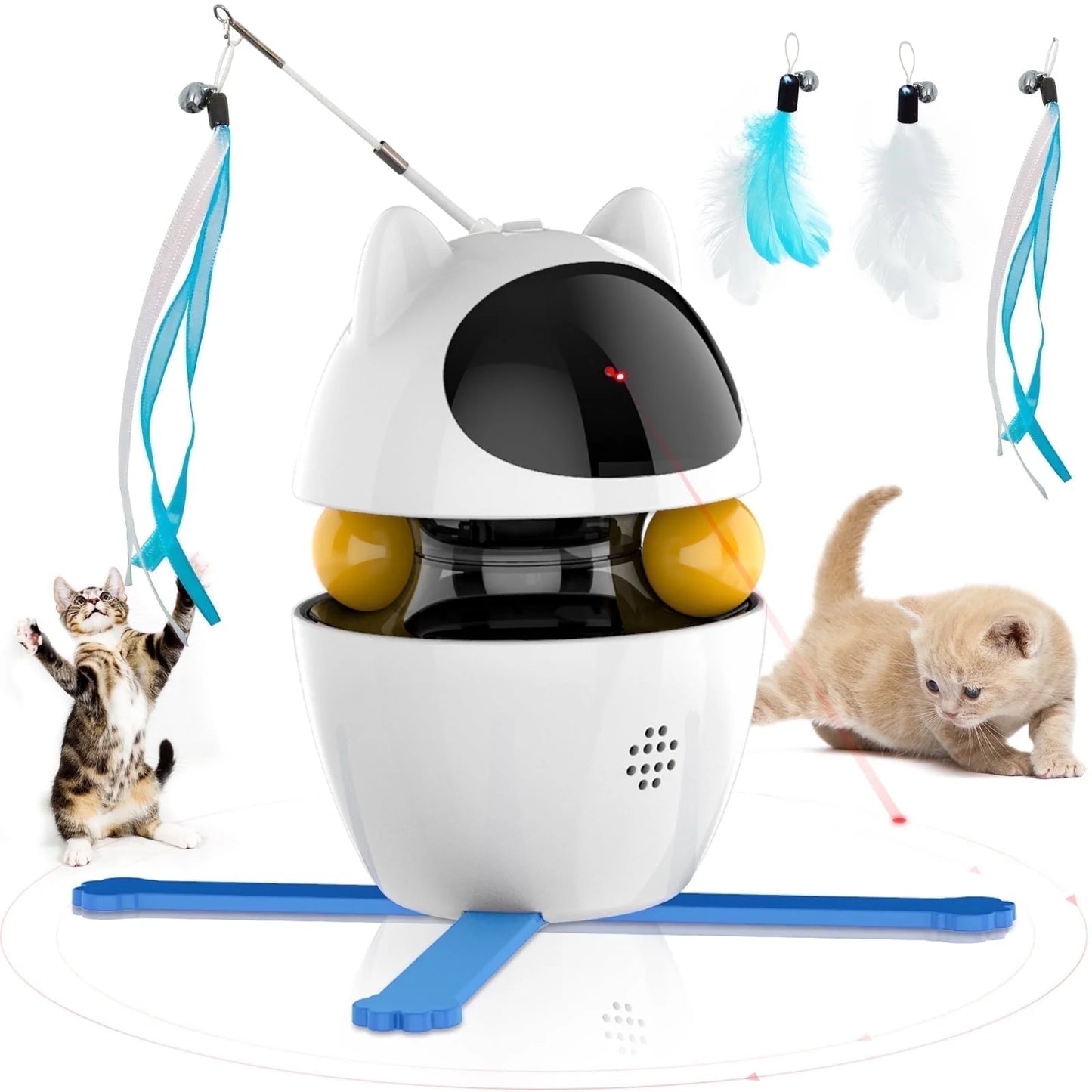Interactive 3-in-1 Automatic Cat Toy with Laser and Feather for Indoor Play