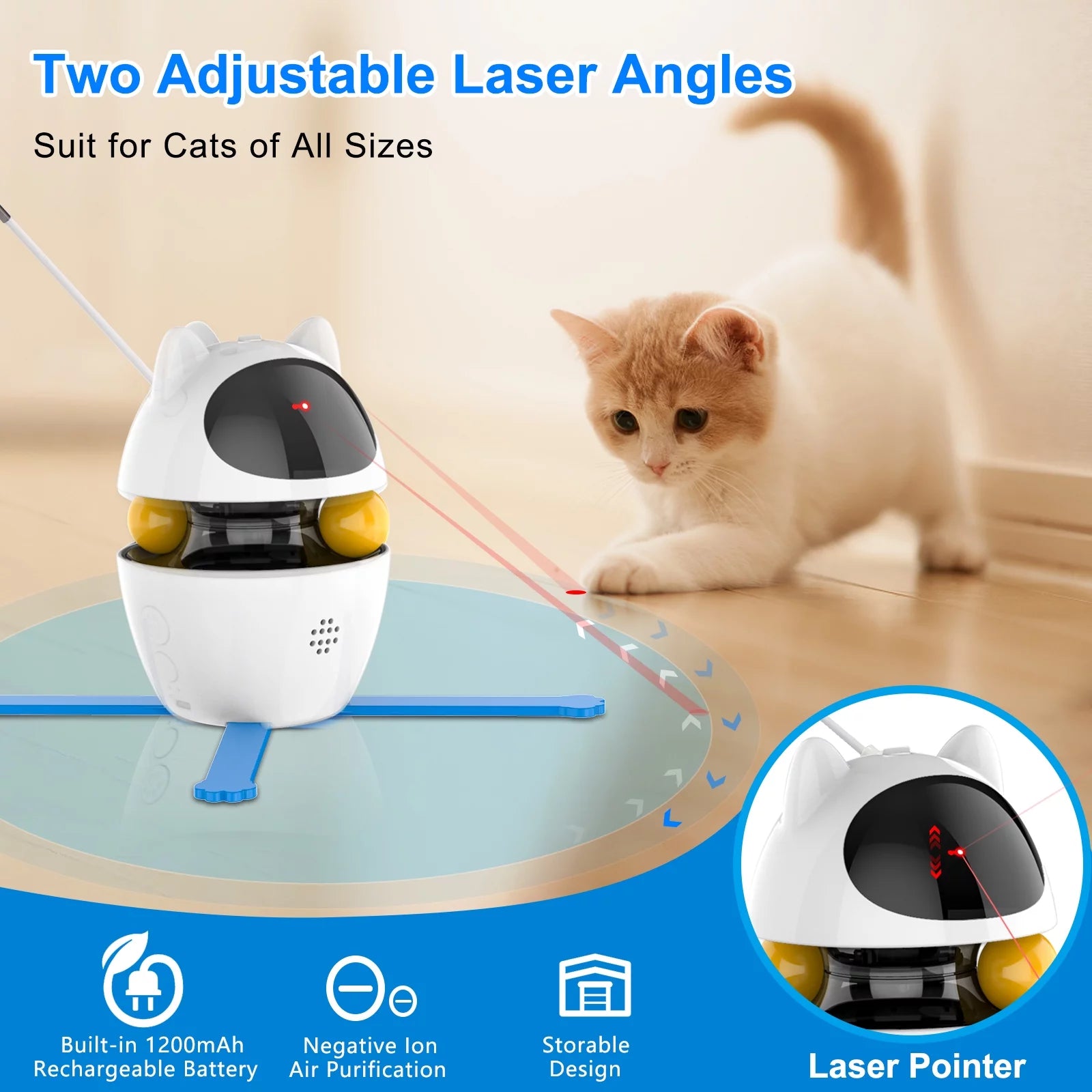 Interactive 3-in-1 Automatic Cat Toy with Laser and Feather for Indoor Play
