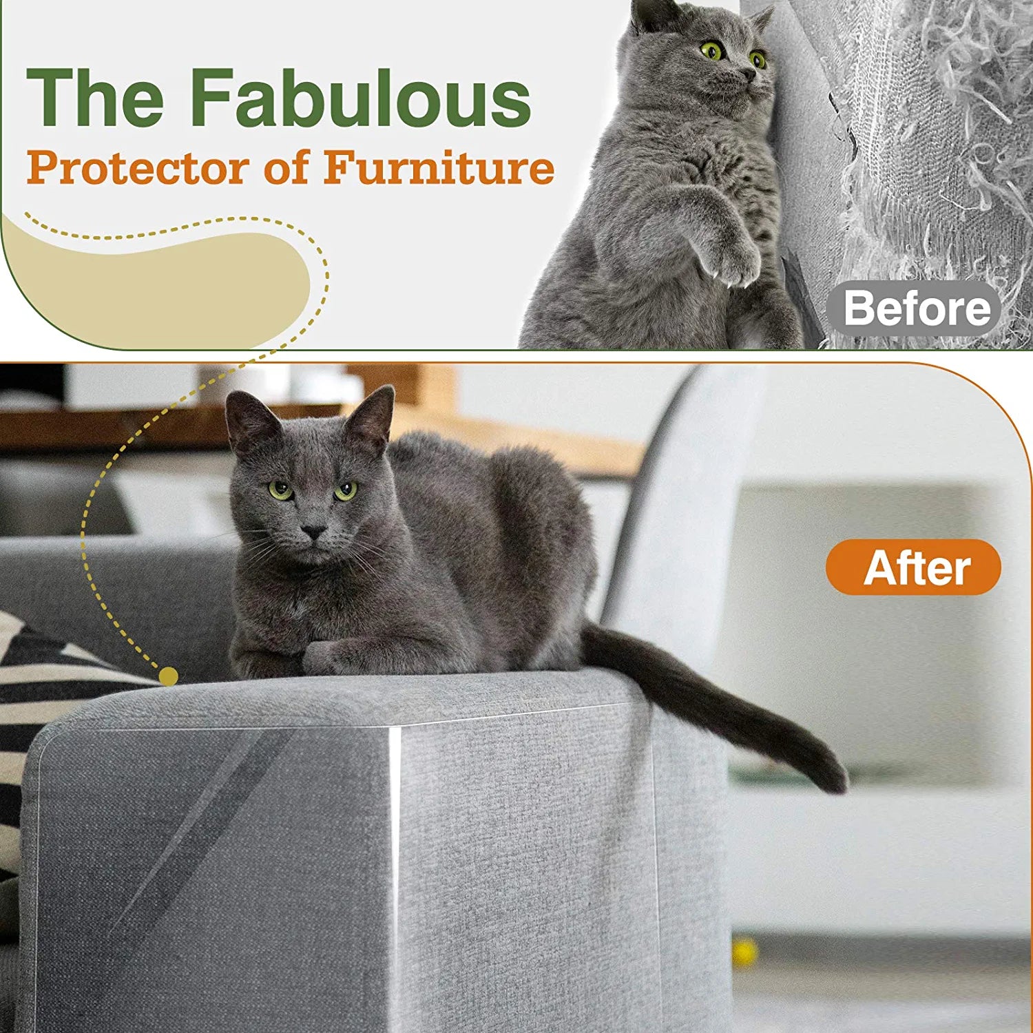 Cat Scratch Furniture Protection Tape with 60 Upholstery Pins - 10 Pack, White