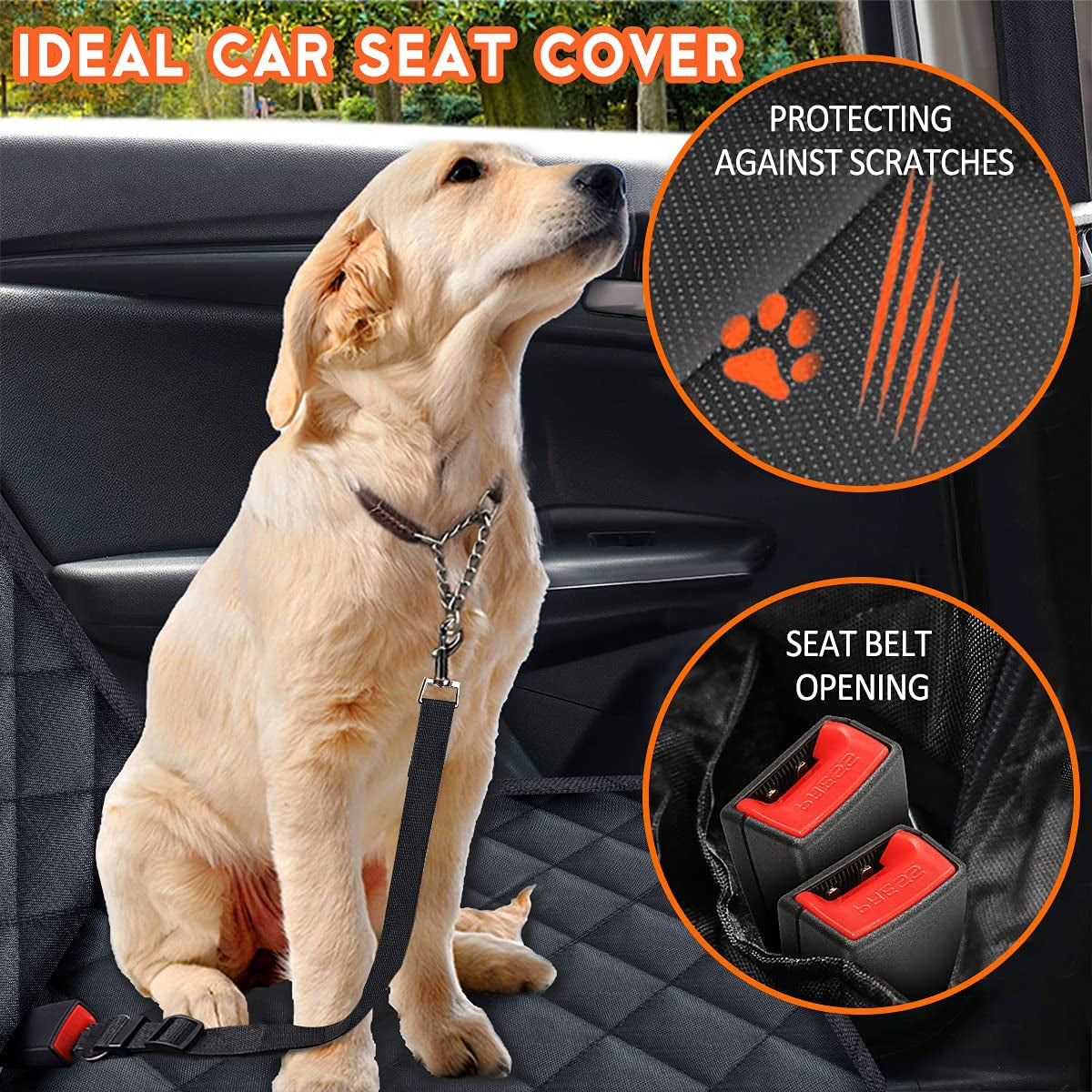 Premium Dog Car Seat Cover - Back Seat Protector for Pets