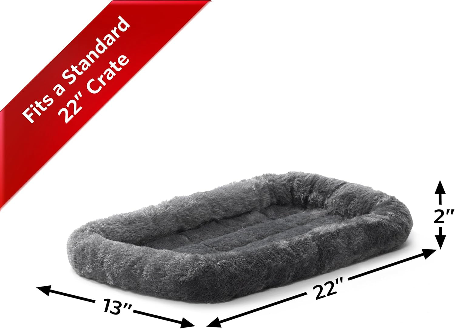 Midwest Homes for Pets XS Dog Bed - Gray Faux Fur Bolster, Ultra-Soft and Machine Washable, Fits 22-Inch Crates and Carriers, for Small Dogs and Cats