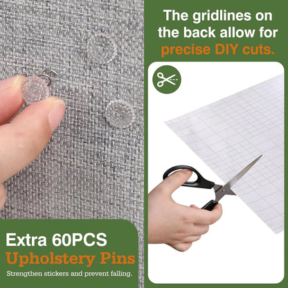 Cat Scratch Furniture Protection Tape with 60 Upholstery Pins - 10 Pack, White