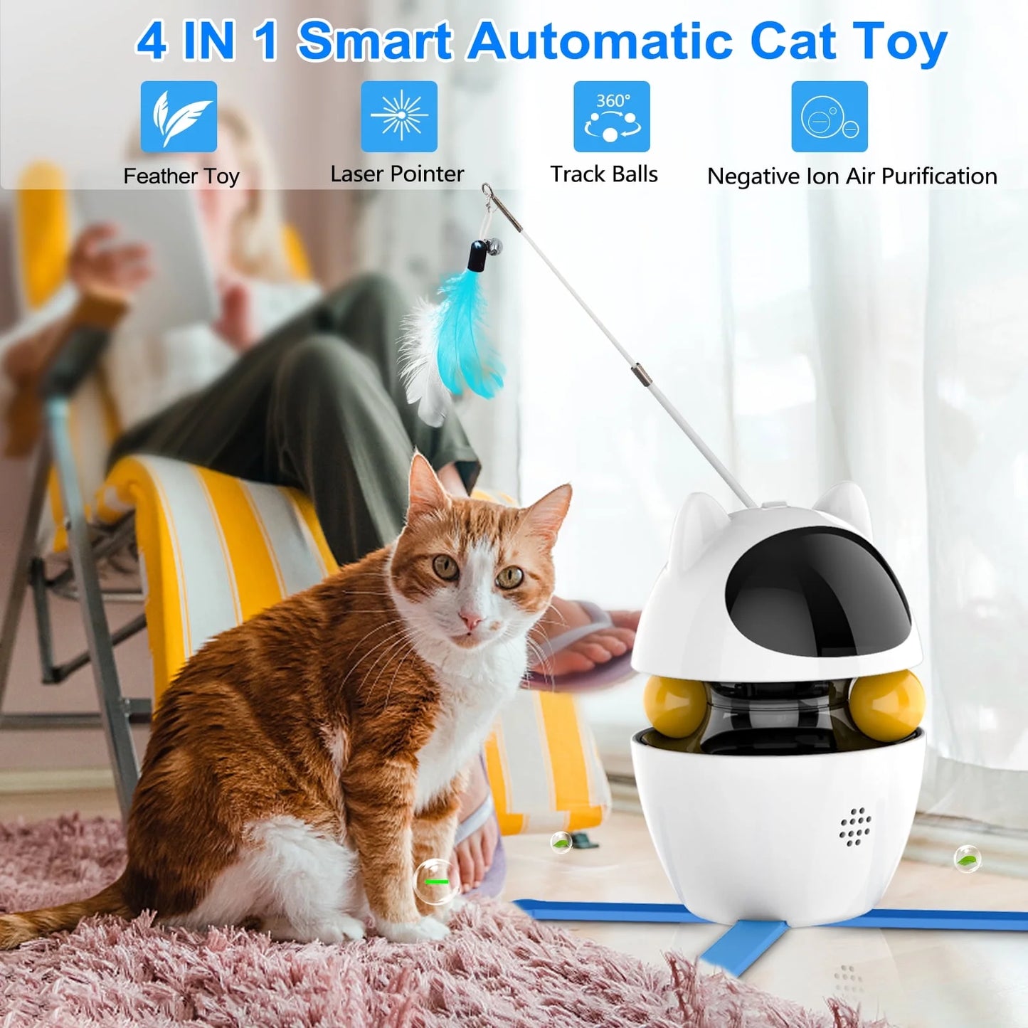Interactive 3-in-1 Automatic Cat Toy with Laser and Feather for Indoor Play